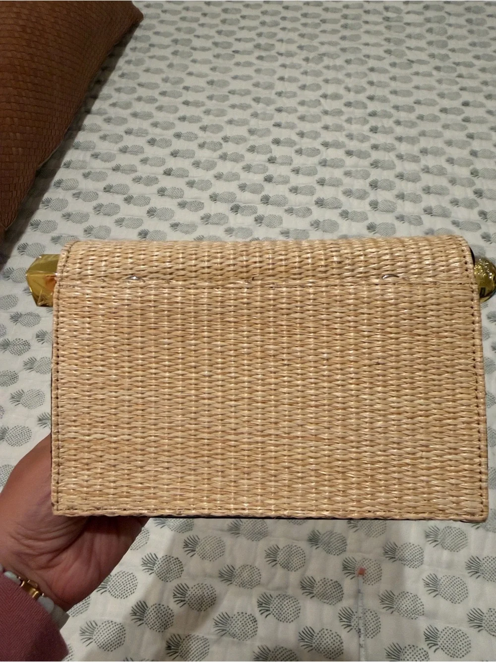 **summer** must have bag woven rattan Roll-Top Clutch with Gold Hardware